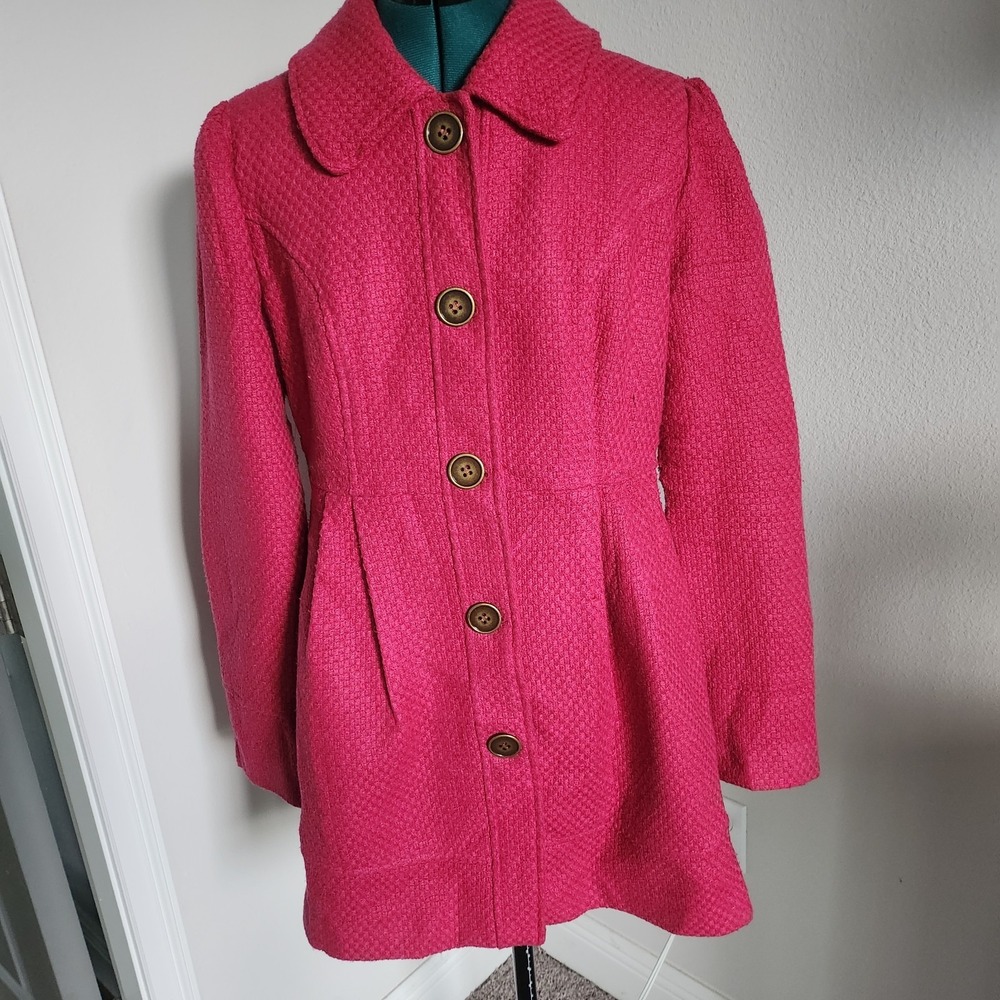Tulle Anthropologie Womens Textured Pink Pea Coat Size Medium (est)
